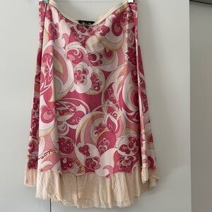 Rozae Nichols Floral High Low Skirt in Pink and Cream